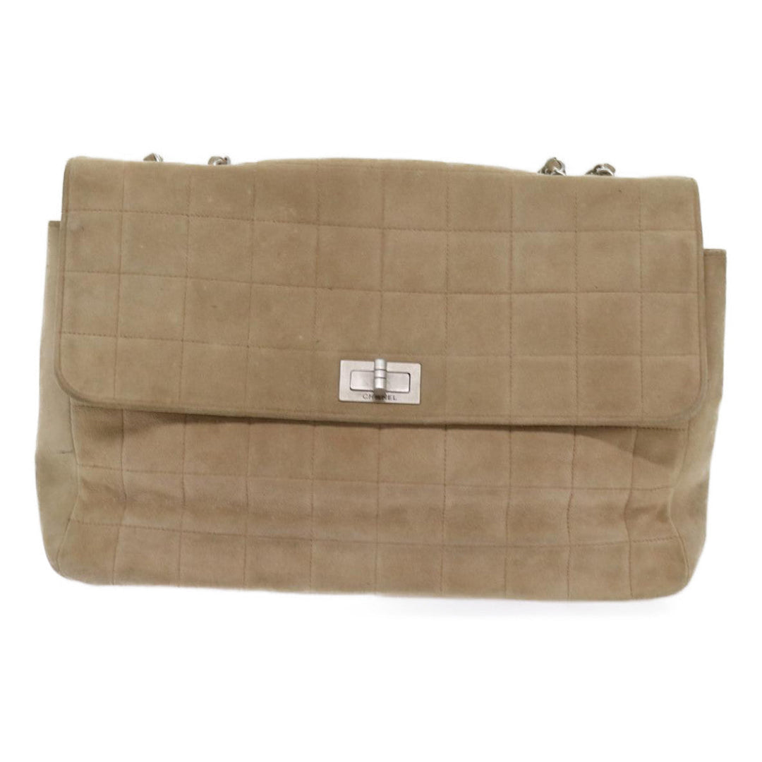 Top Quality Chanel Choco Bar Chain Shoulder Bag Suede Beige CC Auth bs11679
