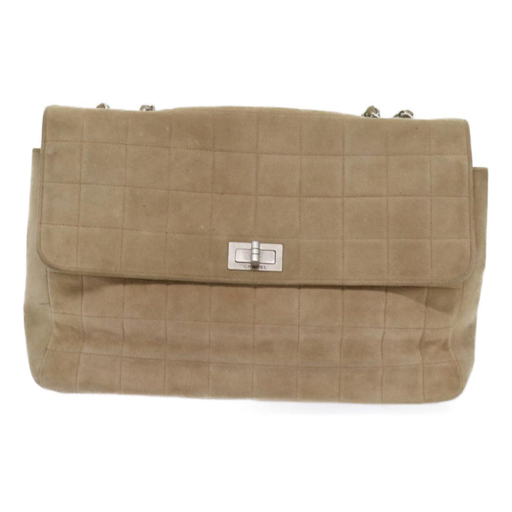 Top Quality Chanel Choco Bar Chain Shoulder Bag Suede Beige CC Auth bs11679