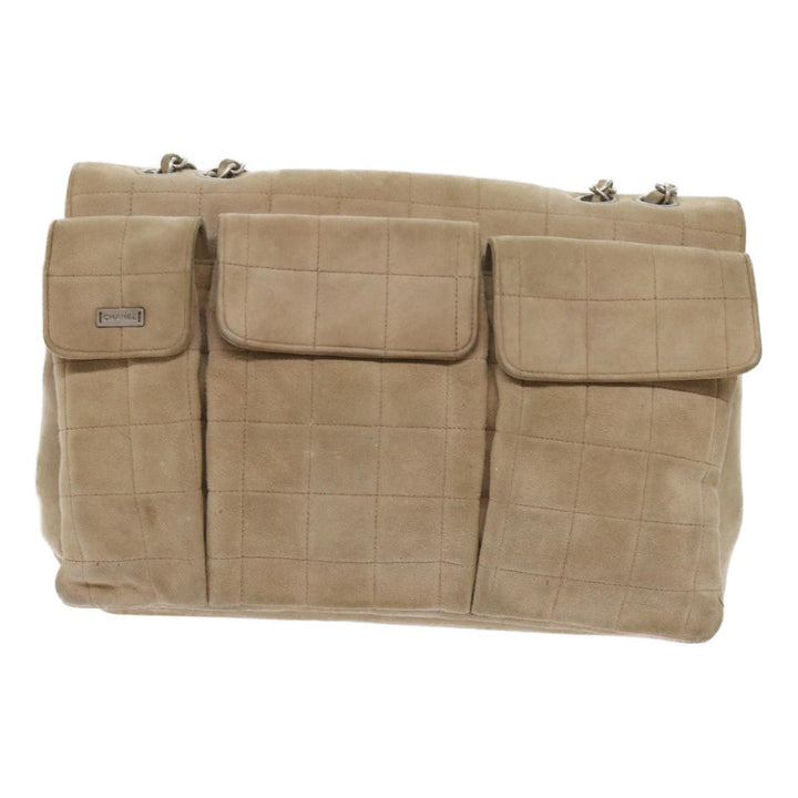Top Quality Chanel Choco Bar Chain Shoulder Bag Suede Beige CC Auth bs11679
