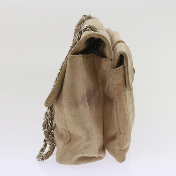 Top Quality Chanel Choco Bar Chain Shoulder Bag Suede Beige CC Auth bs11679