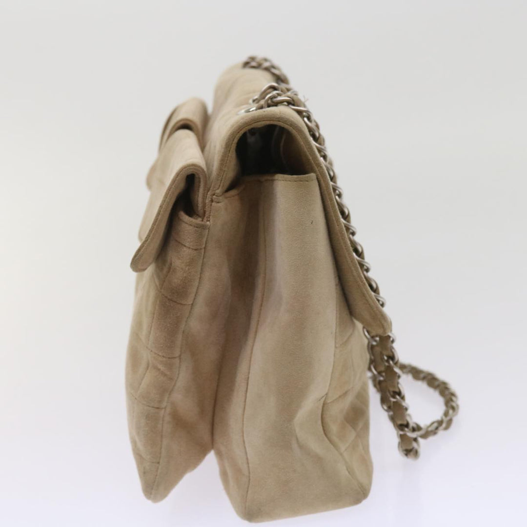 Top Quality Chanel Choco Bar Chain Shoulder Bag Suede Beige CC Auth bs11679