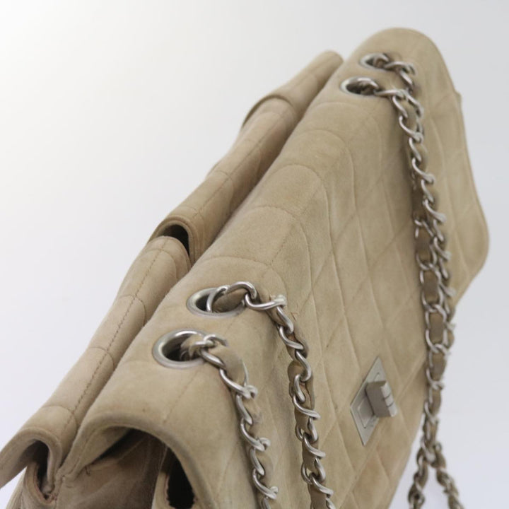 Top Quality Chanel Choco Bar Chain Shoulder Bag Suede Beige CC Auth bs11679