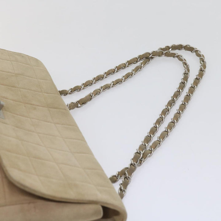 Top Quality Chanel Choco Bar Chain Shoulder Bag Suede Beige CC Auth bs11679