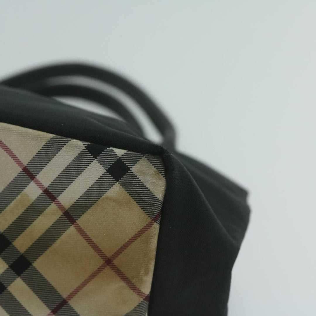 BURBERRY Nova Check Blue Label Hand Bag Nylon Black Beige Auth bs11719