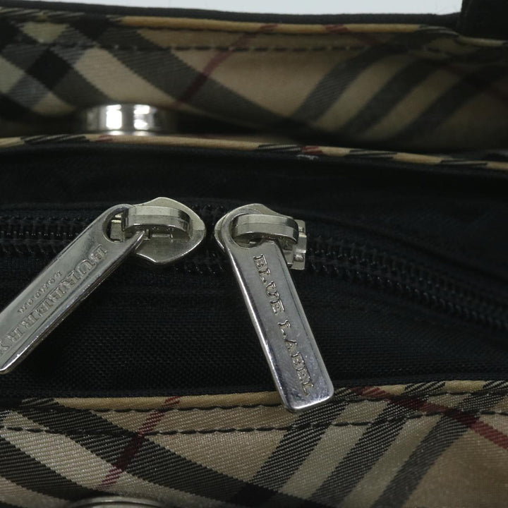 BURBERRY Nova Check Blue Label Hand Bag Nylon Black Beige Auth bs11719