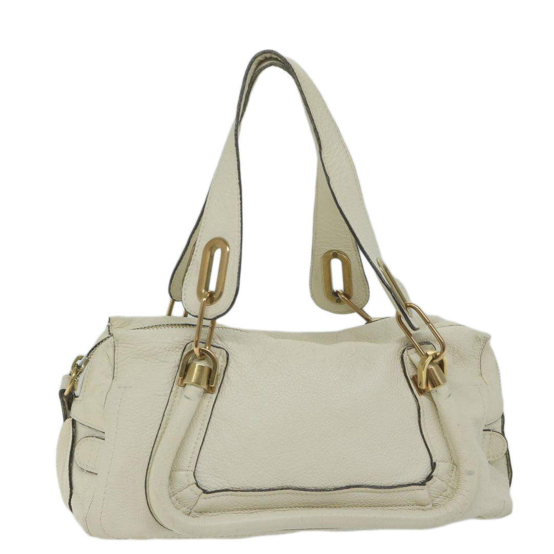 Chloe Paraty Hand Bag Leather White bs11780