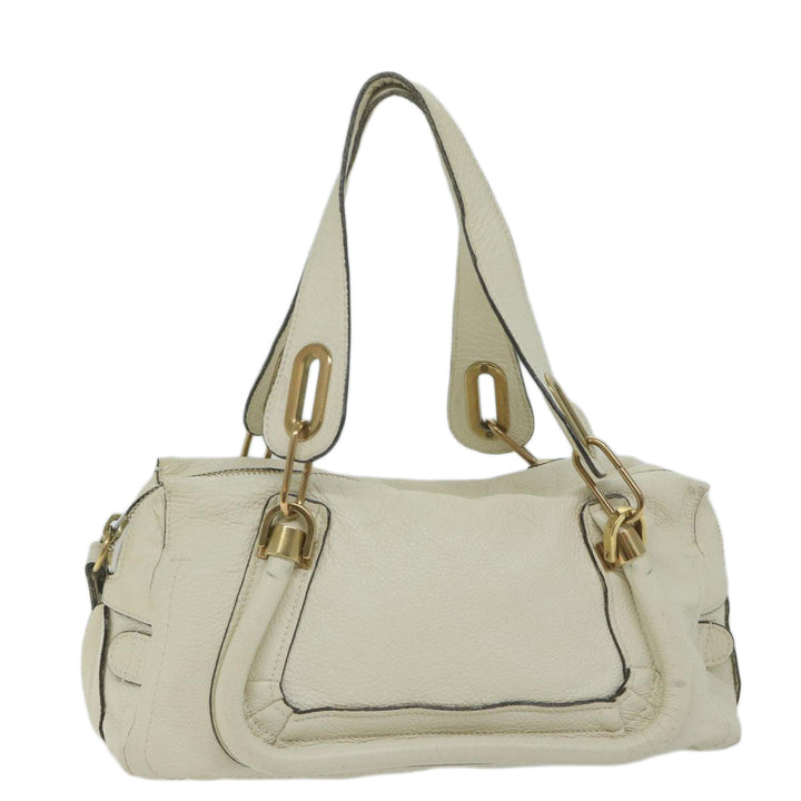 Chloe Paraty Hand Bag Leather White bs11780