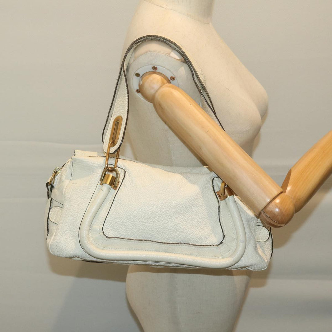 Chloe Paraty Hand Bag Leather White bs11780