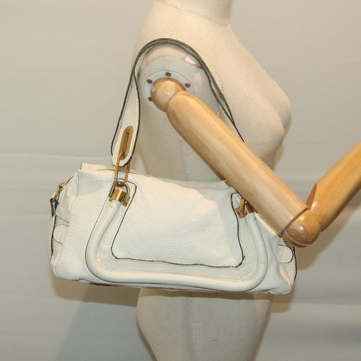 Chloe Paraty Hand Bag Leather White bs11780