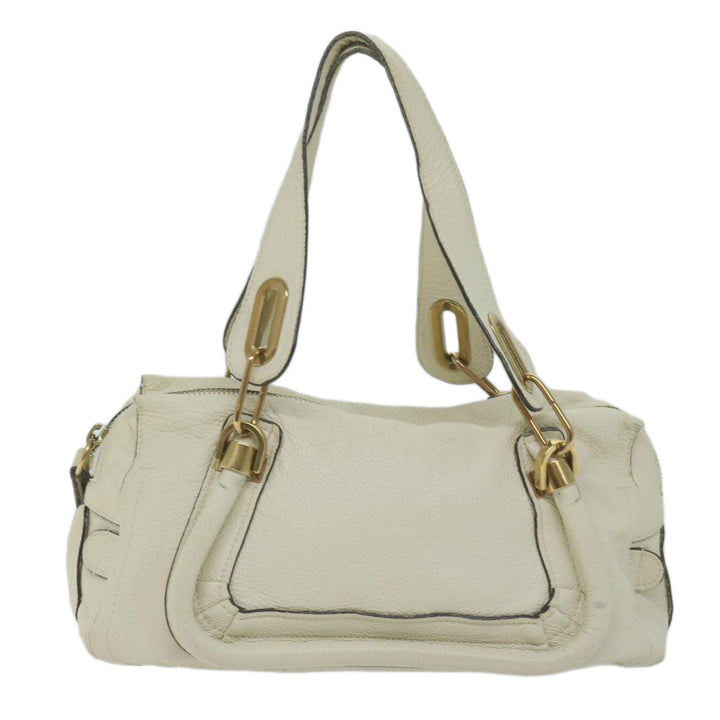 Chloe Paraty Hand Bag Leather White bs11780