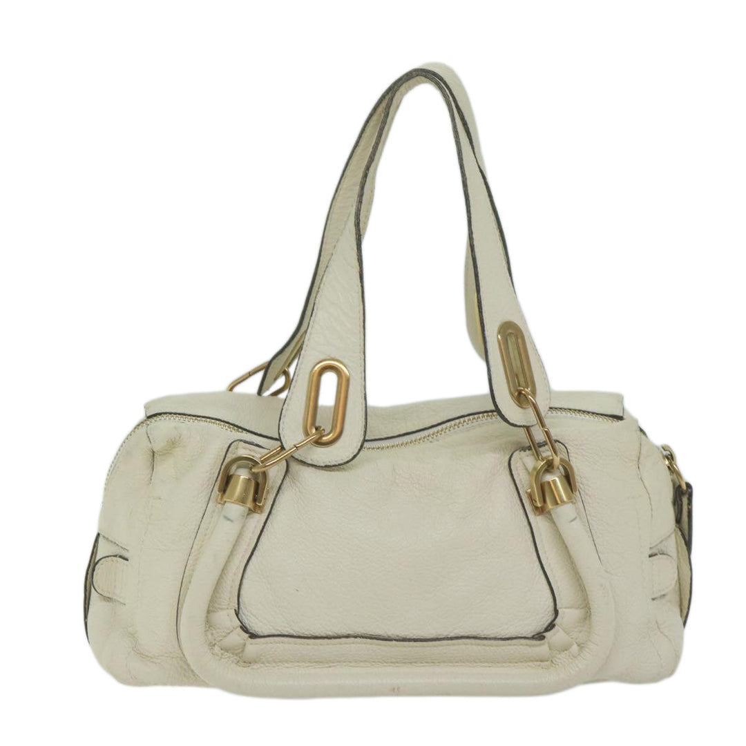 Chloe Paraty Hand Bag Leather White bs11780