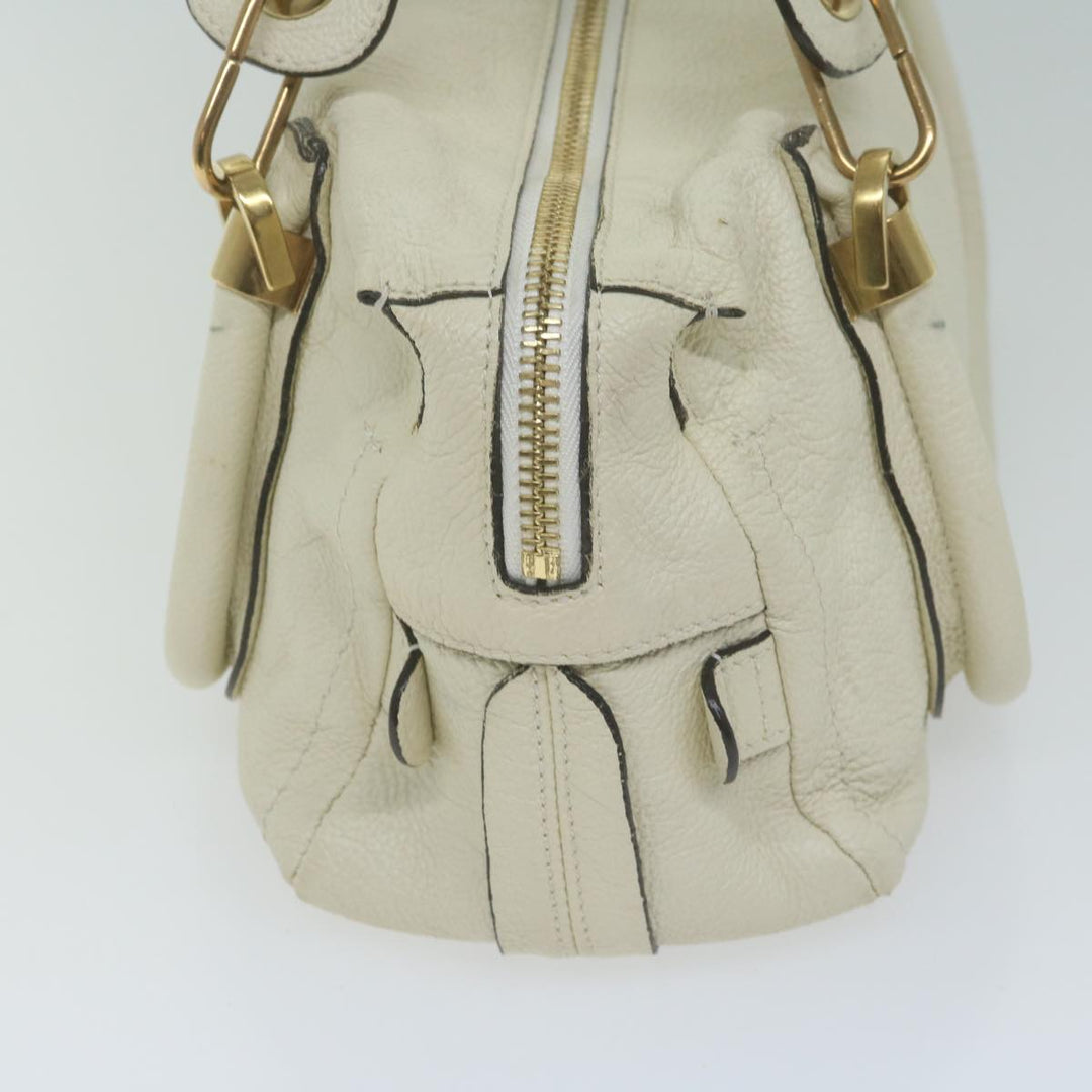 Chloe Paraty Hand Bag Leather White bs11780