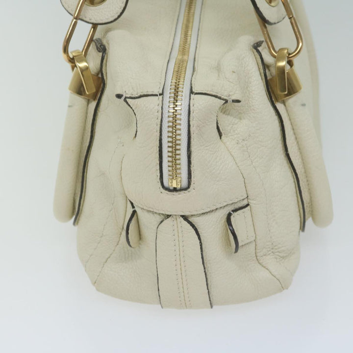 Chloe Paraty Hand Bag Leather White bs11780