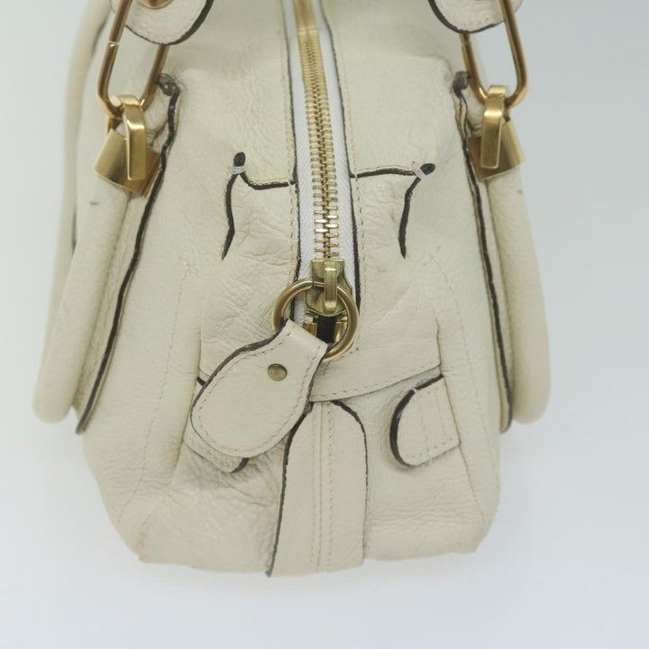 Chloe Paraty Hand Bag Leather White bs11780