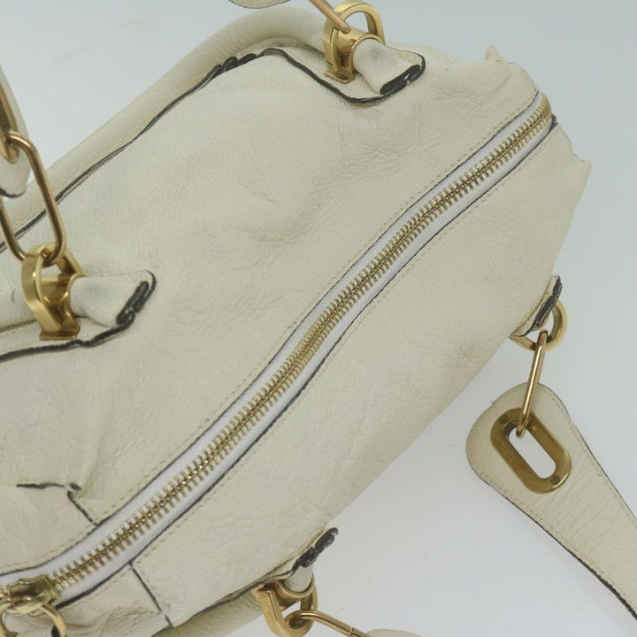 Chloe Paraty Hand Bag Leather White bs11780