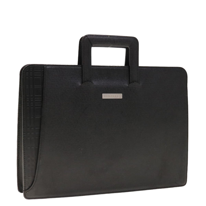 Burberry Hand Bag Leather Black Auth bs11813