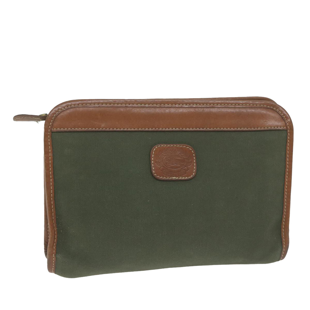 BurberrySs Clutch Bag Canvas Khaki Auth bs11841
