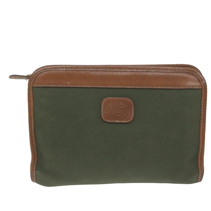 BurberrySs Clutch Bag Canvas Khaki Auth bs11841