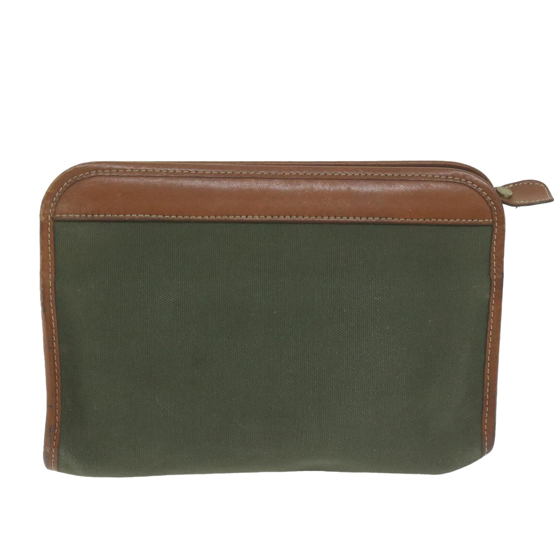 BurberrySs Clutch Bag Canvas Khaki Auth bs11841