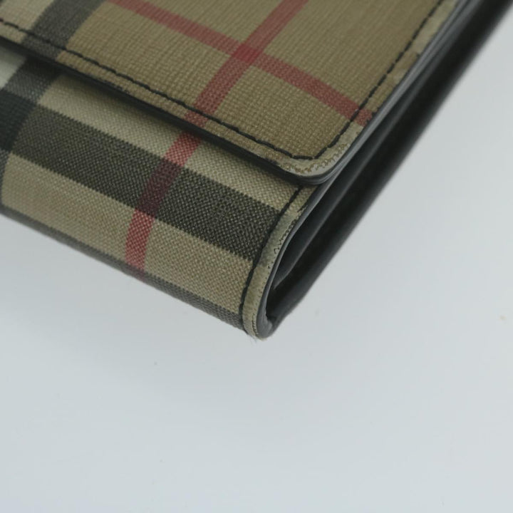 Burberry Nova Check Long Wallet PVC Leather Beige Auth bs11867