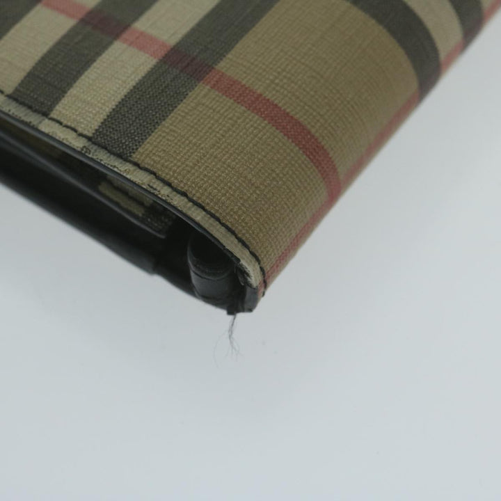 Burberry Nova Check Long Wallet PVC Leather Beige Auth bs11867