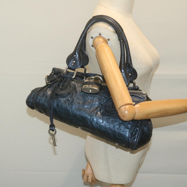 Chloe Paddington Shoulder Bag Leather Navy Gray 04 08 51 5191 bs11872