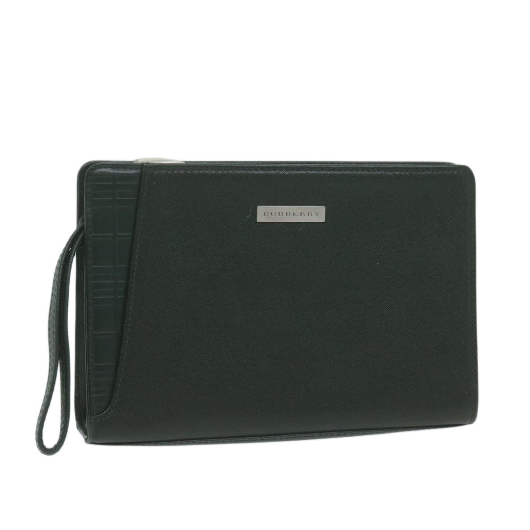 Burberry Clutch Bag Leather Green Auth bs11873