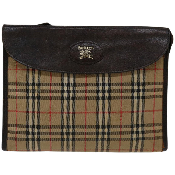 BURBERRYSs Nova Check Clutch Bag Canvas Beige Auth bs12051