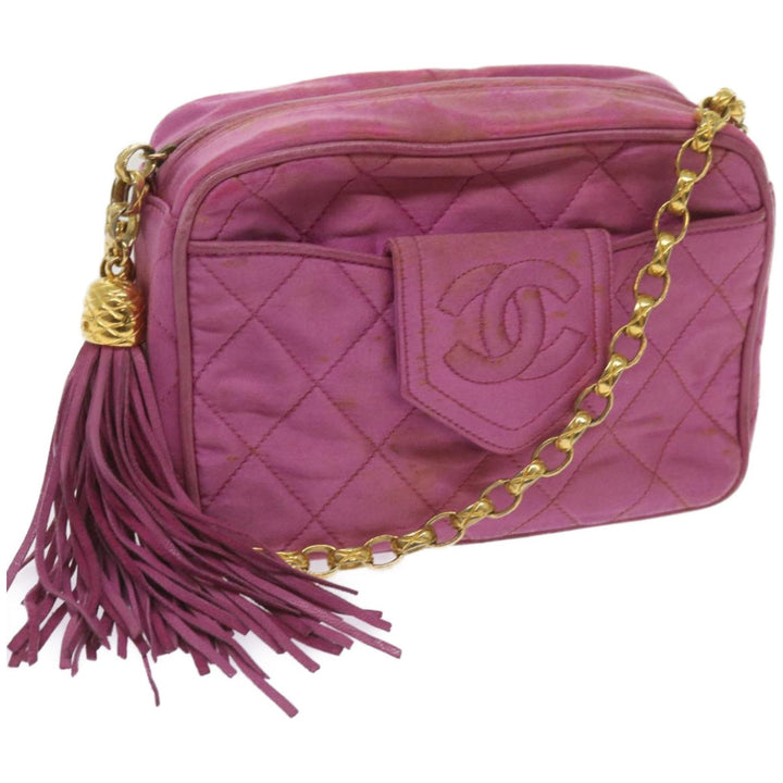 Top Quality Chanel Chain Shoulder Bag Satin Pink CC Auth bs12068