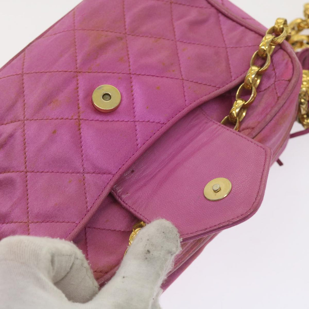 Top Quality Chanel Chain Shoulder Bag Satin Pink CC Auth bs12068