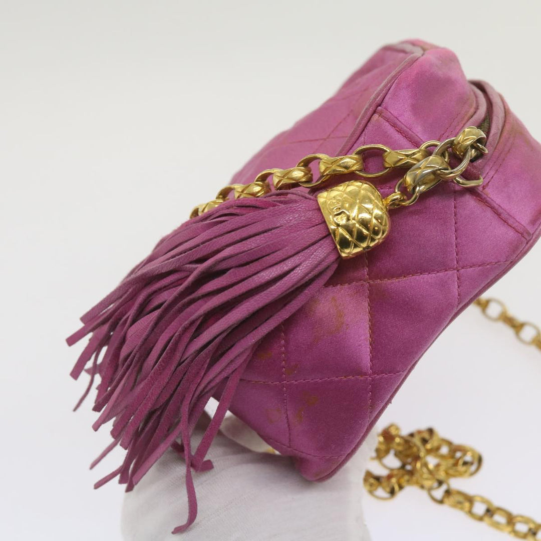 Top Quality Chanel Chain Shoulder Bag Satin Pink CC Auth bs12068