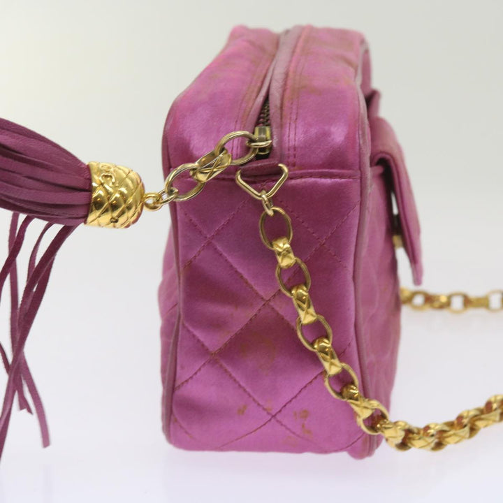 Top Quality Chanel Chain Shoulder Bag Satin Pink CC Auth bs12068