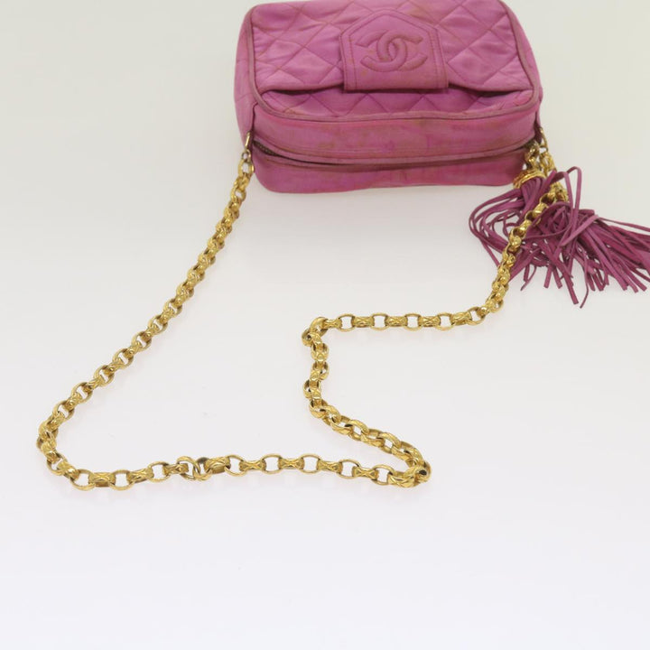 Top Quality Chanel Chain Shoulder Bag Satin Pink CC Auth bs12068