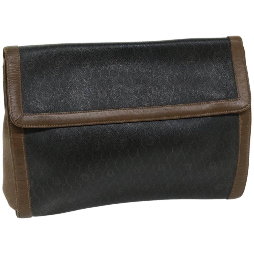 CHRISTIAN Top quality Dior Honeycomb Canvas Clutch Bag PVC Leather Black Auth bs12112