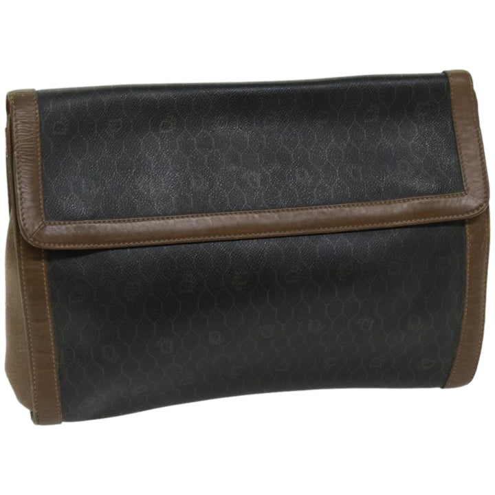 CHRISTIAN Top quality Dior Honeycomb Canvas Clutch Bag PVC Leather Black Auth bs12112