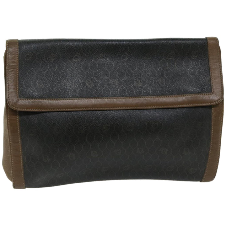 CHRISTIAN Top quality Dior Honeycomb Canvas Clutch Bag PVC Leather Black Auth bs12112