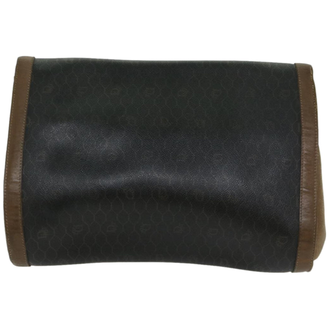 CHRISTIAN Top quality Dior Honeycomb Canvas Clutch Bag PVC Leather Black Auth bs12112