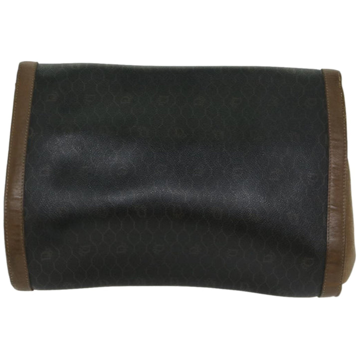 CHRISTIAN Top quality Dior Honeycomb Canvas Clutch Bag PVC Leather Black Auth bs12112