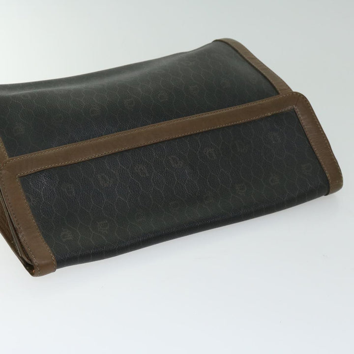 CHRISTIAN Top quality Dior Honeycomb Canvas Clutch Bag PVC Leather Black Auth bs12112