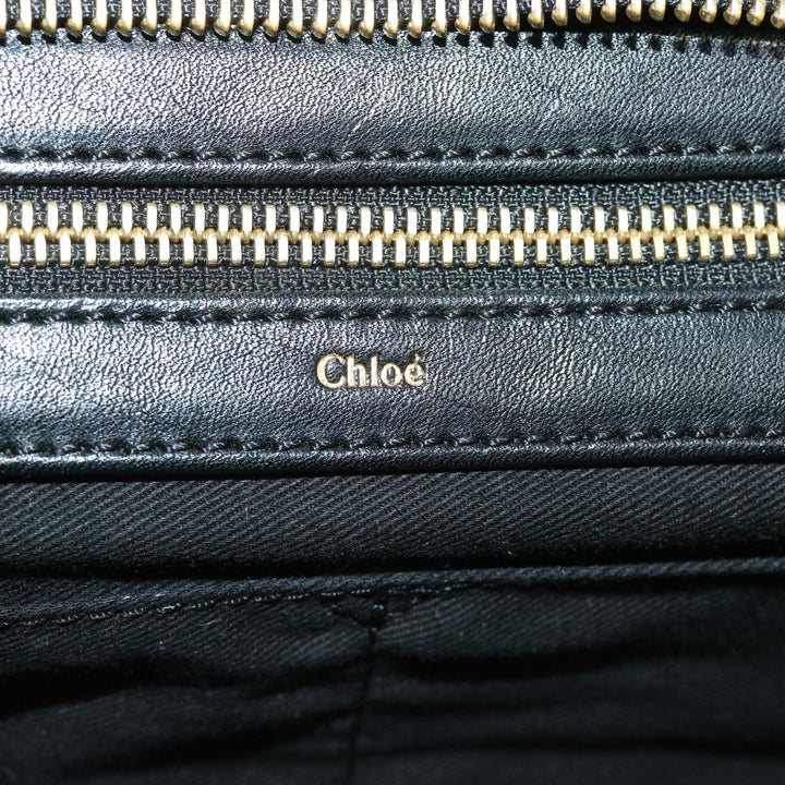 Chloe Hand Bag Leather Black Beige bs12116