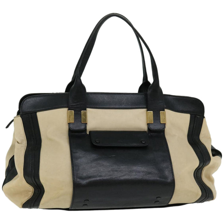 Chloe Hand Bag Leather Black Beige bs12116