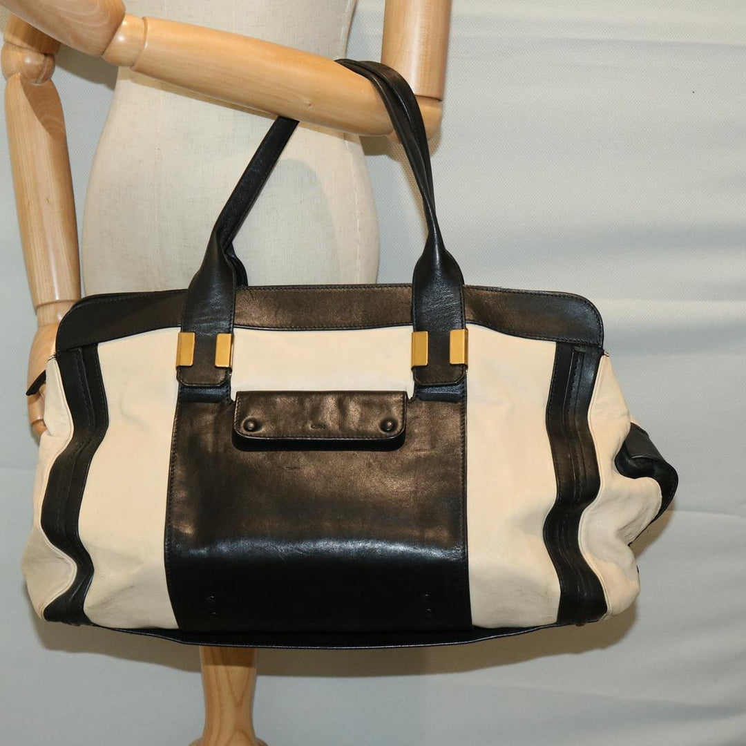 Chloe Hand Bag Leather Black Beige bs12116