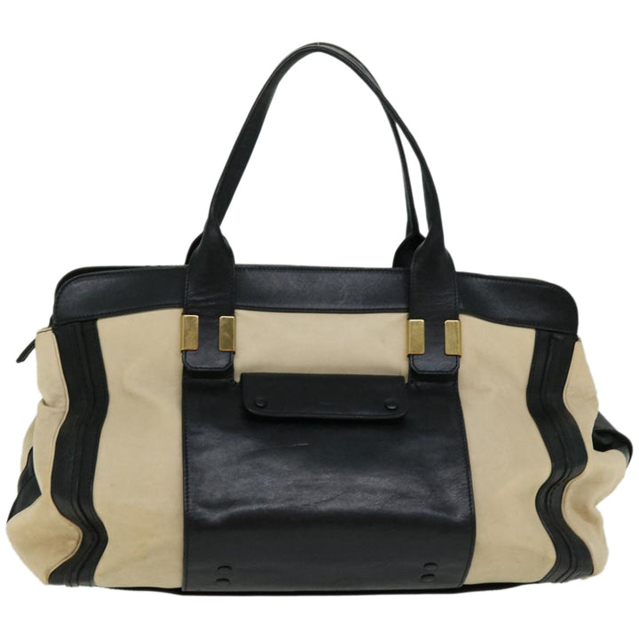Chloe Hand Bag Leather Black Beige bs12116