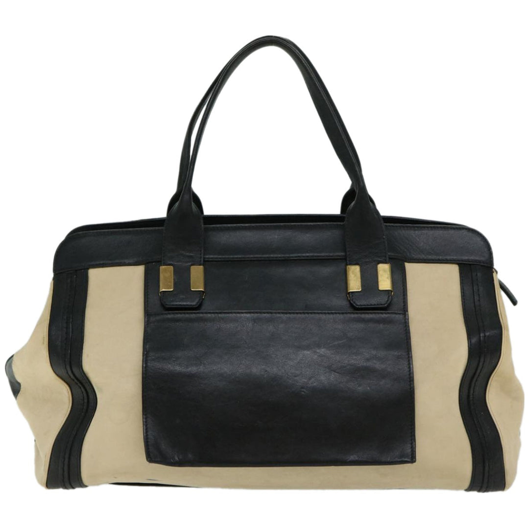 Chloe Hand Bag Leather Black Beige bs12116