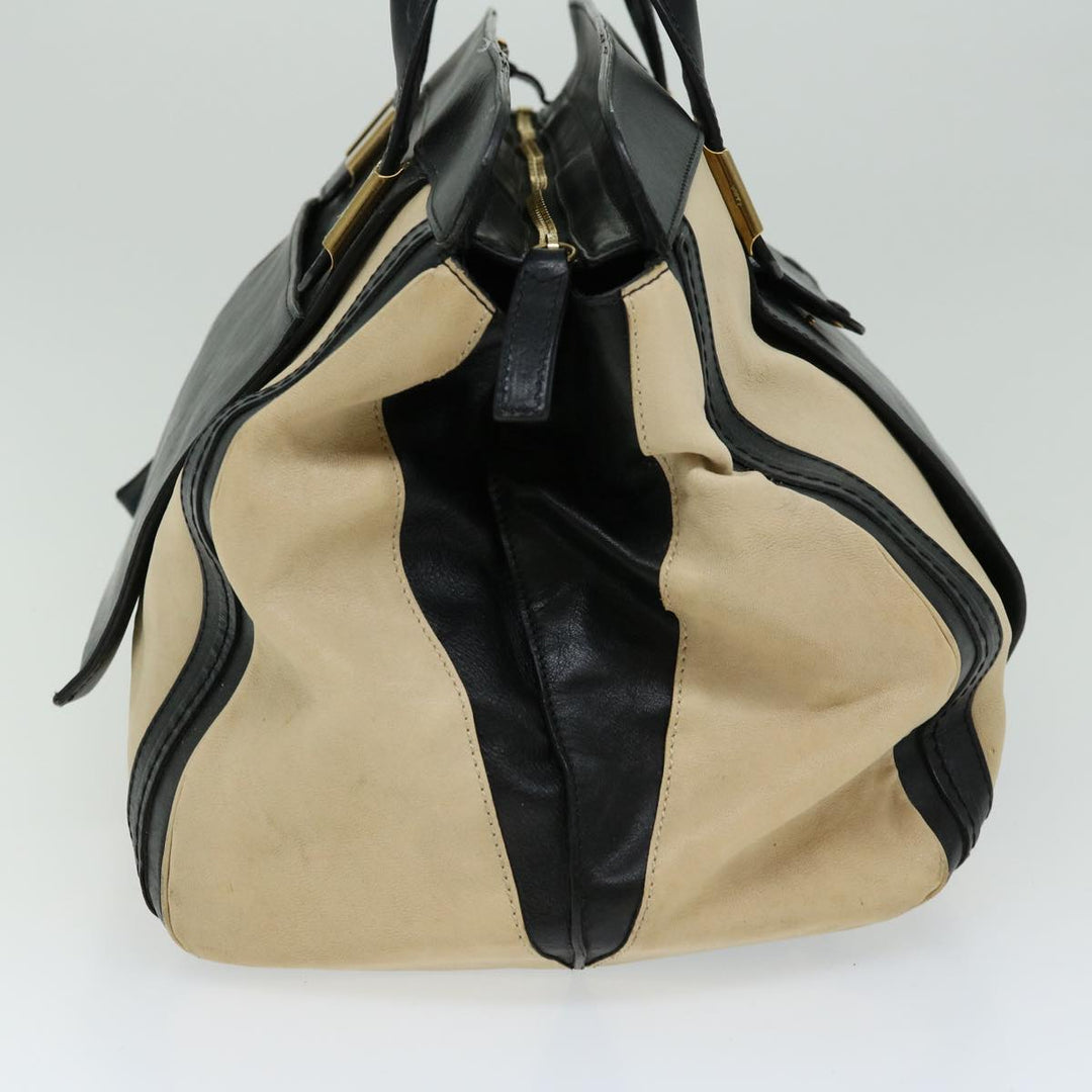 Chloe Hand Bag Leather Black Beige bs12116