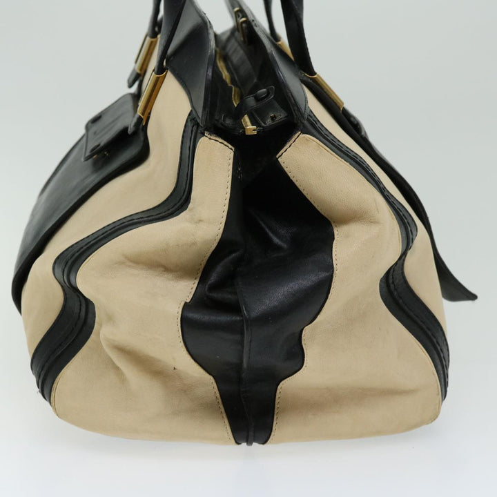 Chloe Hand Bag Leather Black Beige bs12116
