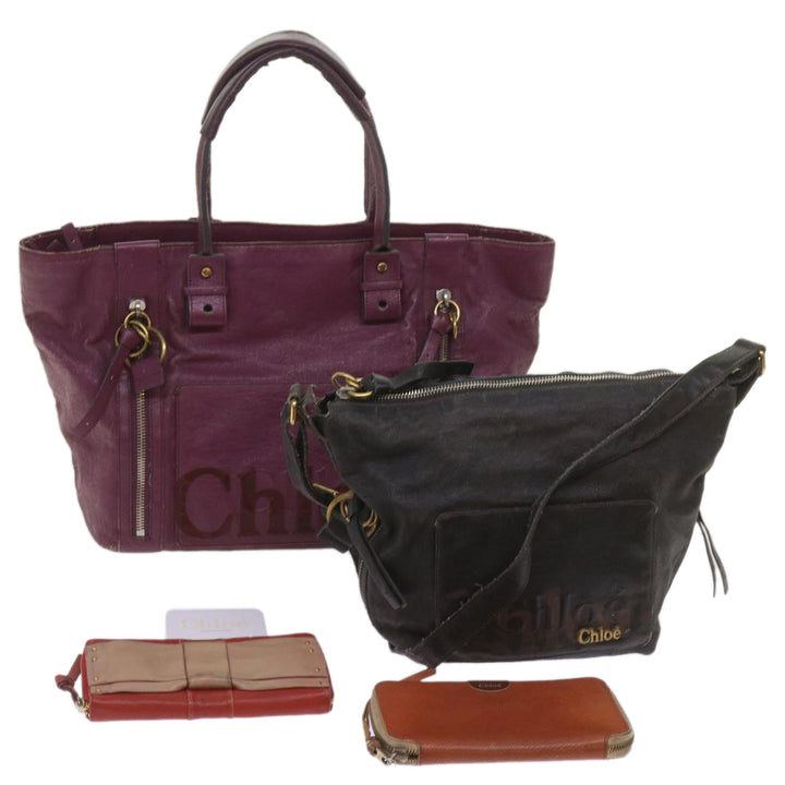 Chloe Wallet Hand Bag Leather 4Set Black Purple Brown bs12169