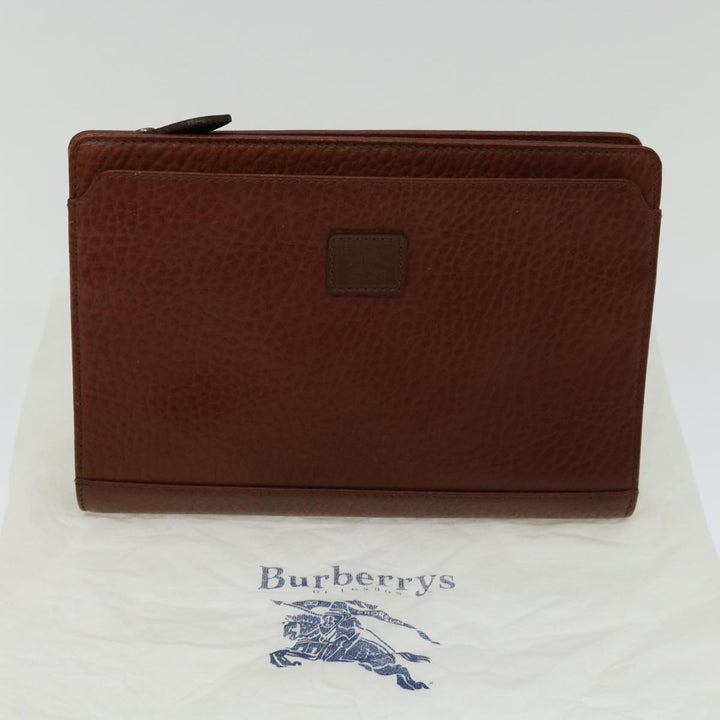 BurberrySs Clutch Bag Leather Brown Auth bs12180