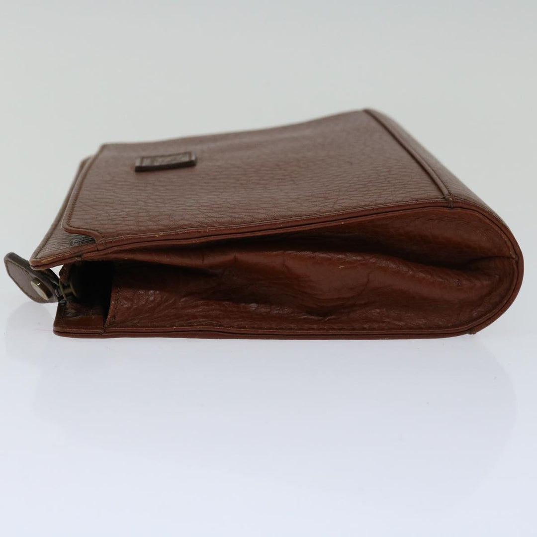 BurberrySs Clutch Bag Leather Brown Auth bs12180