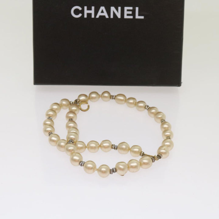 Chanel Pearl Bracelet metal White CC Auth bs12272